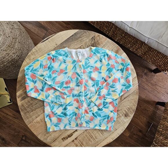 L.L Bean Floral Button Front Cardigan Sweater Cotton Women's M Cottagecore - Picture 6 of 9
